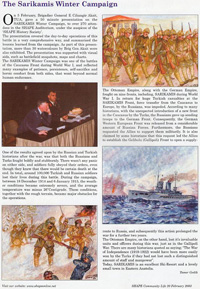 Scan of SHAPE Community Life magazine featuring the conferance given by Cihangir Akşit to about 300 people at the NATO's SHAPE (Supreme Headquarters of Allied Powers Europe) auditorum in Mons, Belgium organized by the SHAPE History Society on 5 February 2003